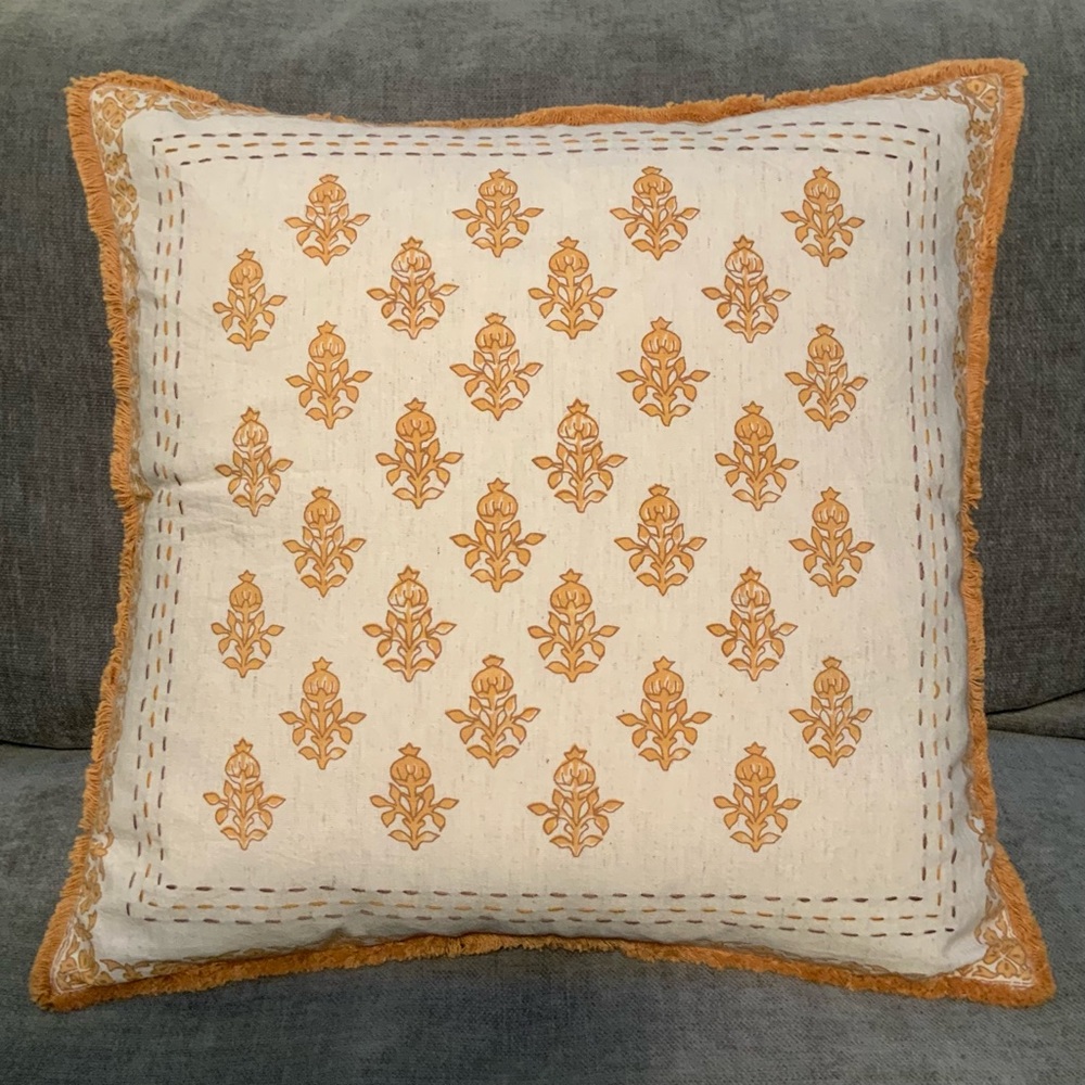 Indian Block Printed & Embroidered Pillow Cover